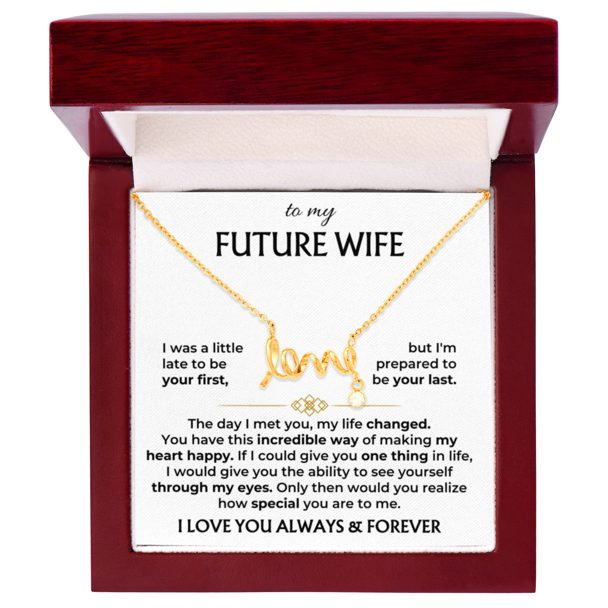 Future Wife Necklace - Romantic Jewelry Gift for Girlfriend for Valentine’s Day, Birthday & Proposal Celebrations - Scripted Love Necklace