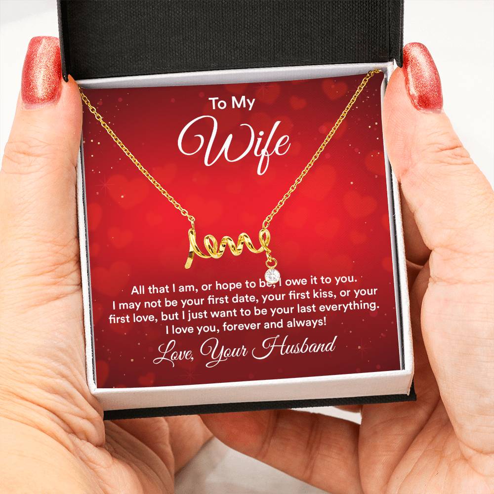 Romantic Jewelry Gift for Wife - Perfect From Husband for Birthday, Anniversary & Valentine’s Day - Scripted Love Necklace