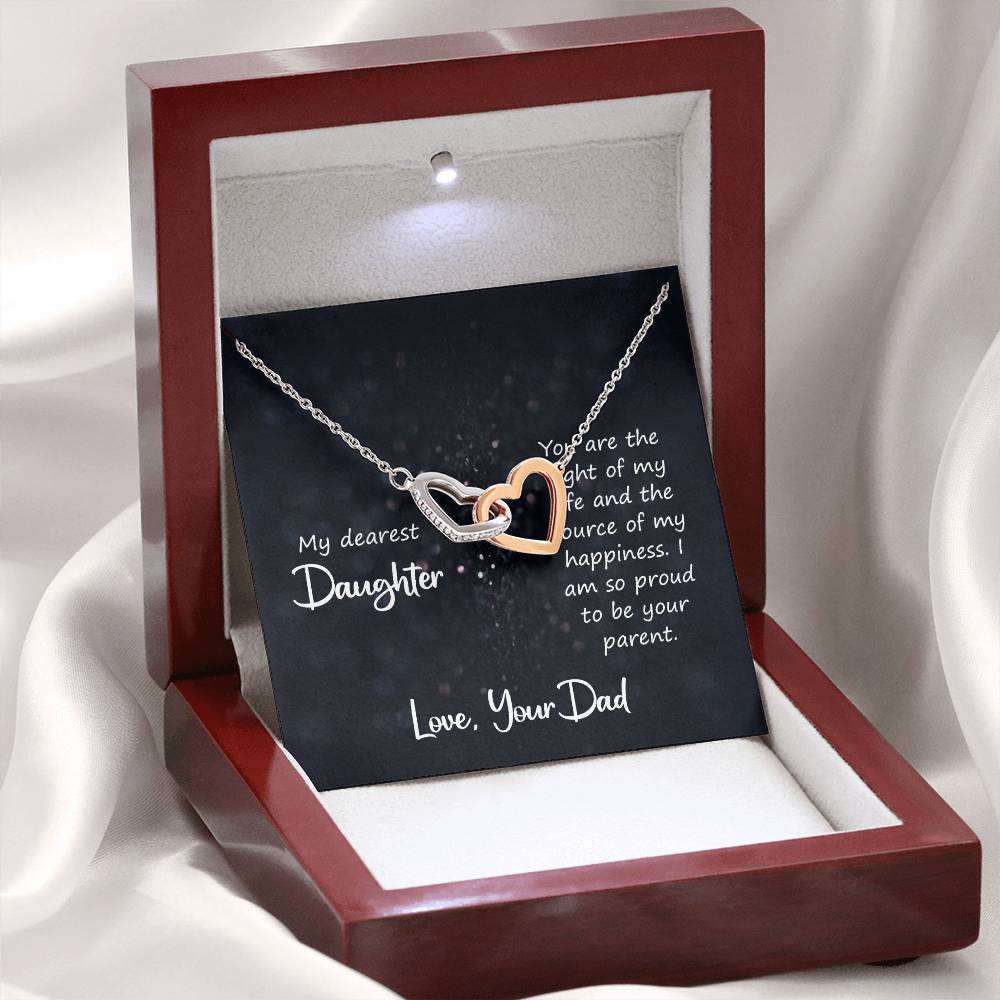 To My Daughter Necklace - Loving Gift for Daughter from Dad for Christmas, Proud Achievements & Special Days - Interlocking Hearts Necklace