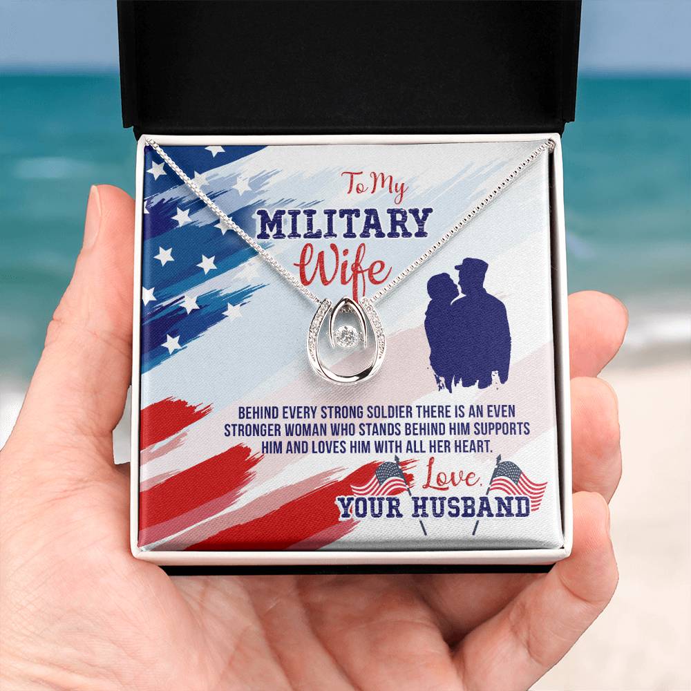 To My Military Wife Necklace - Perfect Gift from Husband for Birthday, Christmas & Valentine’s Day - Lucky In Love Necklace