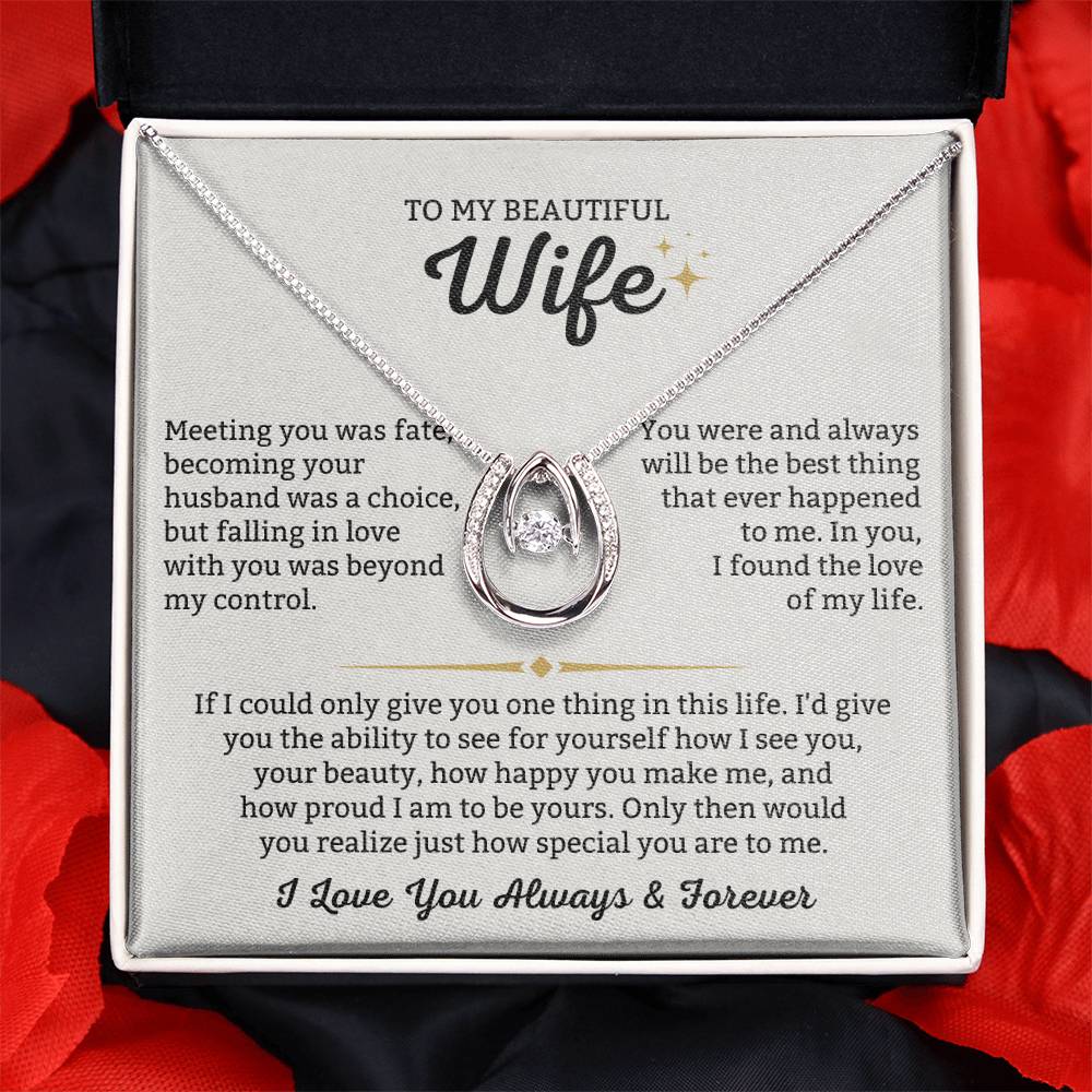 To My Beautiful Wife Necklace - Loving Husband Gift for Christmas, Valentine’s Day & Birthday Celebrations - Lucky In Love Necklace