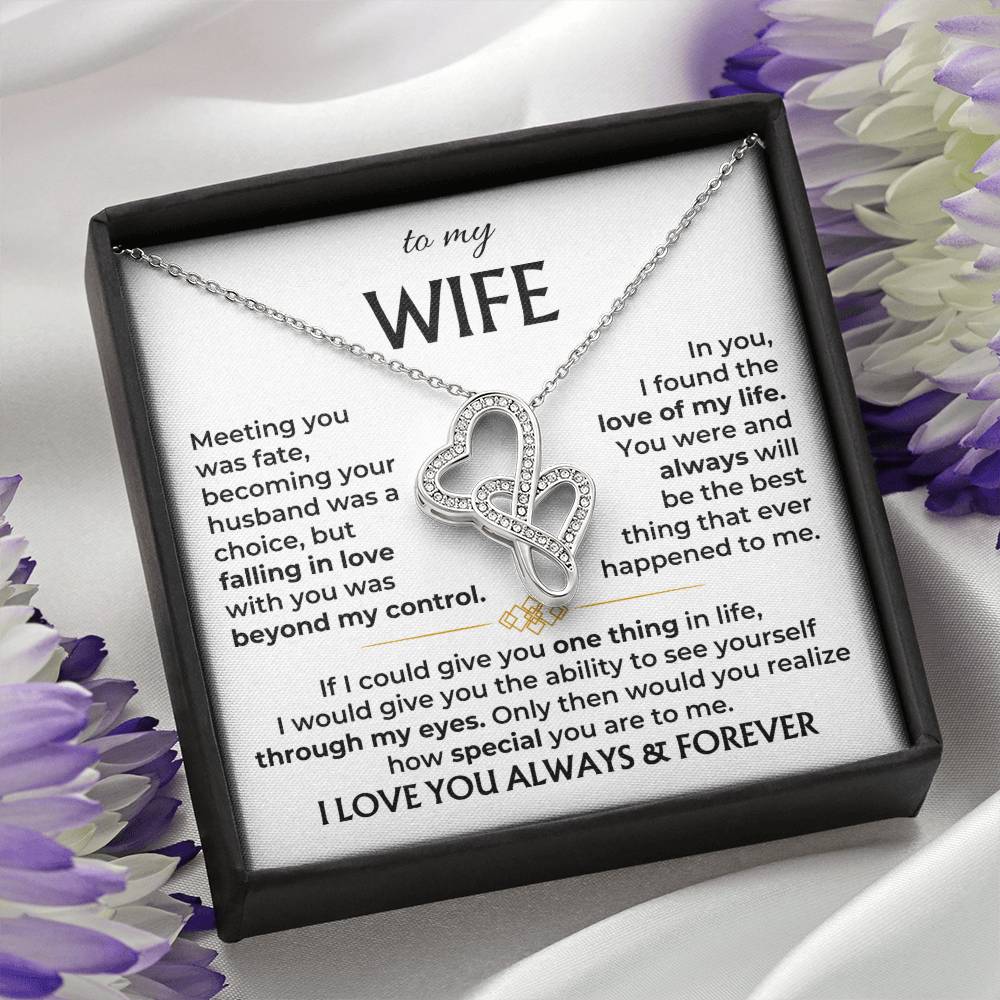 To My Wife Necklace - Romantic Everyday Jewelry Gift from Husband for Birthday, Valentine’s Day & Just Because - Heart-to-heart Pendant Necklace