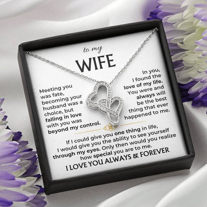 To My Wife Necklace - Romantic Everyday Jewelry Gift from Husband for Birthday, Valentine’s Day & Just Because - Heart-to-heart Pendant Necklace