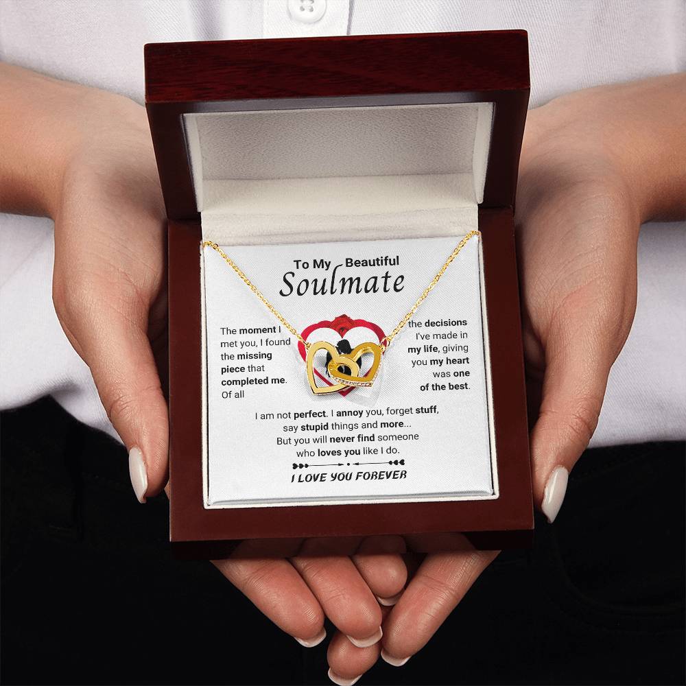 To My Beautiful Soulmate Necklace - Soulmate Gift for Her for Christmas & Everyday Love - Interlocking Hearts Necklace