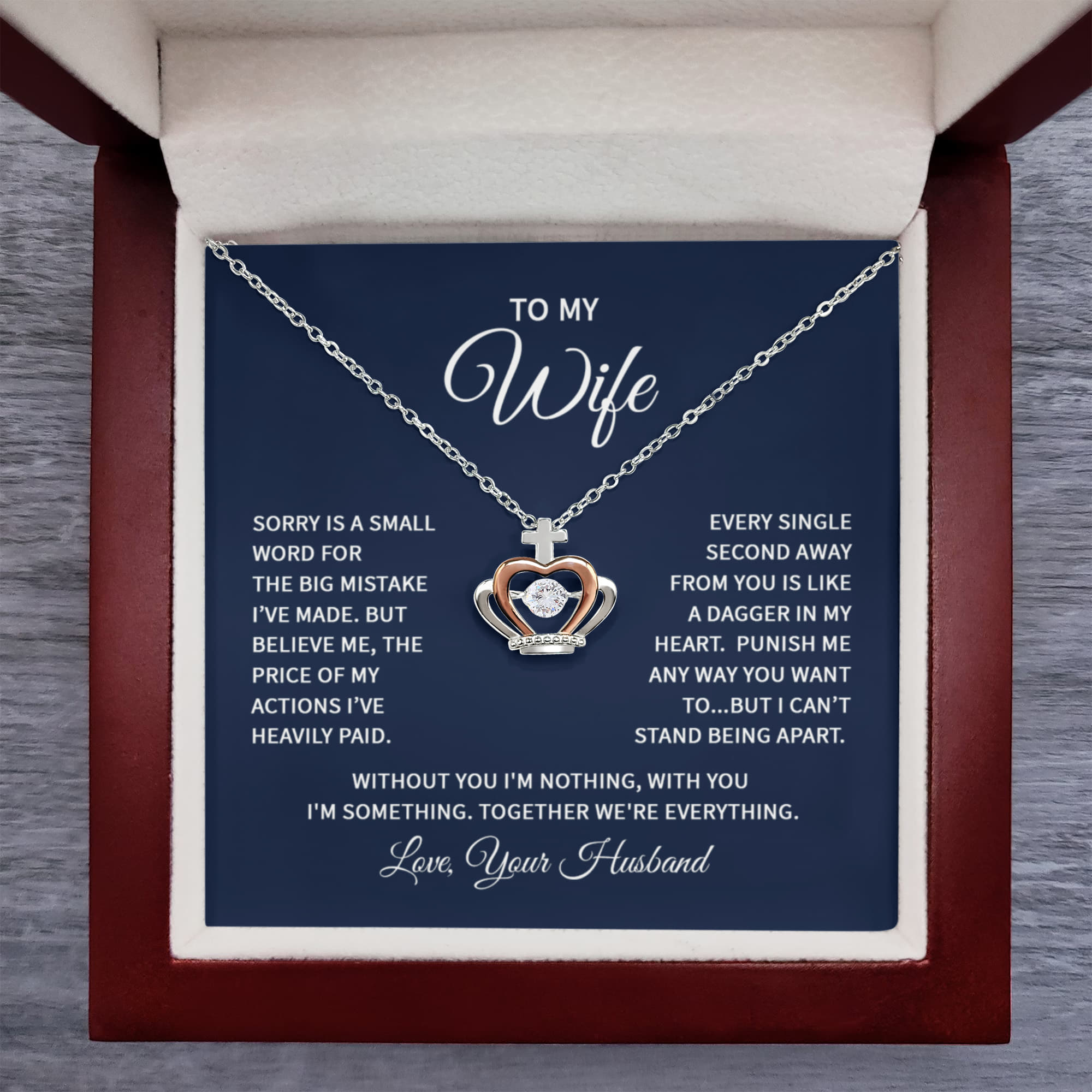 Gift for Wife from Husband - Sentimental Jewelry for Anniversary & Valentine’s Day - Crown Pendant Necklace