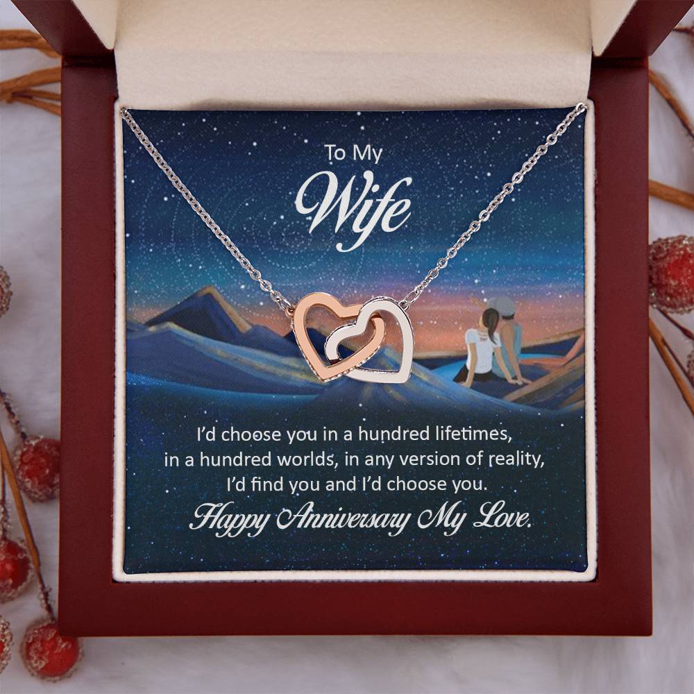 To My Wife Necklace - Best Loving Jewelry Gift for Anniversary - Interlocking Hearts Necklace