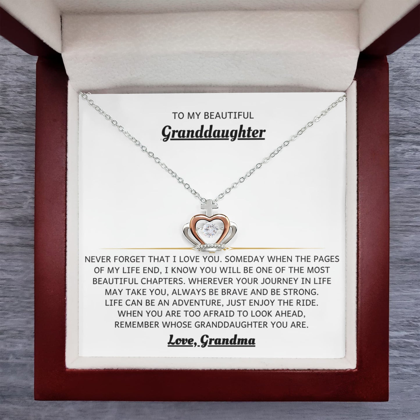 To My Granddaughter Necklace – Holiday Birthday Jewelry Gift from Grandma – Crown Pendant Necklace