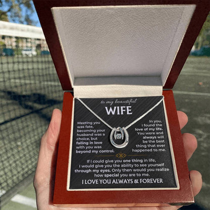 To My Beautiful Wife Necklace - Sweetest Gift for Wife from Husband for Valentine’s Day, Anniversary & Birthday Joy - Lucky In Love Necklace