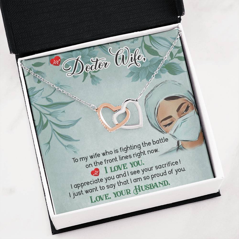 To My Doctor Wife Necklace - Heartwarming Gift from Husband for Birthday, Anniversary & Valentine’s Day - Interlocking Hearts Necklace