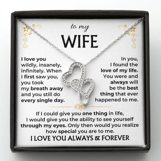 To My Wife Necklace - Best Surprise Gift for Wife from Husband for Anniversary, Christmas & Valentine’s Day - Heart-to-heart Pendant Necklace