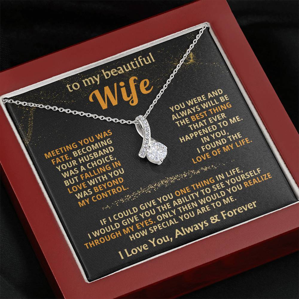 To My Beautiful Wife Necklace - Special Love Jewelry for Wife from Husband for Birthday, Anniversary & Valentine’s Day - Alluring Beauty Necklace