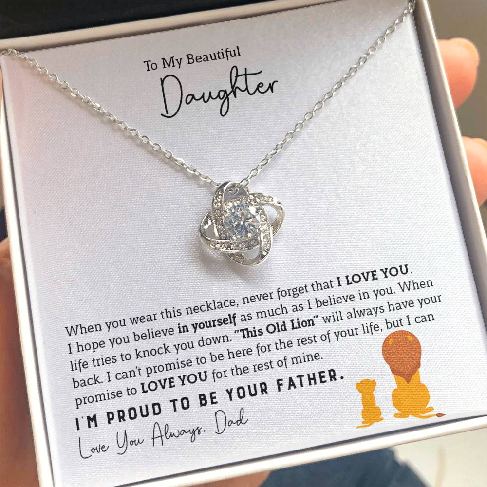To My Daughter Necklace - Best Surprise Gift for Daughter from Dad for Graduation, Birthday & Christmas - Love Knot Necklace