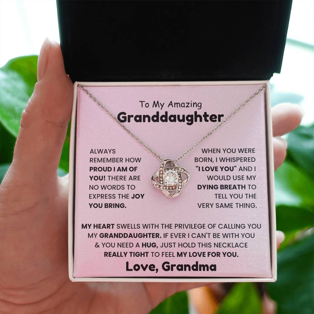To My Granddaughter Necklace – Holiday Graduation Gift for Granddaughter from Grandma – Love Knot Necklace