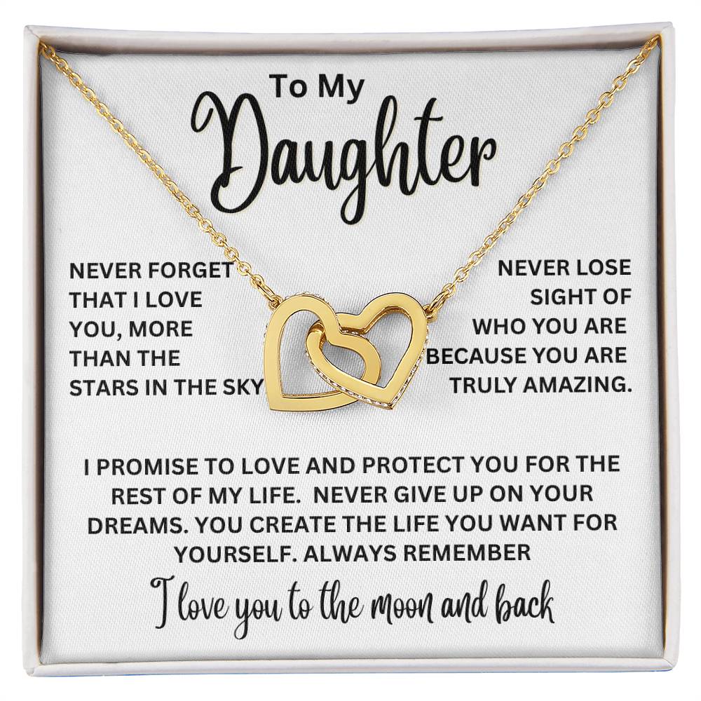 To My Daughter Necklace – Daughter Gift for Birthday, Graduation & Christmas – Interlocking Hearts Necklace