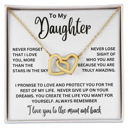 To My Daughter Necklace – Daughter Gift for Birthday, Graduation & Christmas – Interlocking Hearts Necklace
