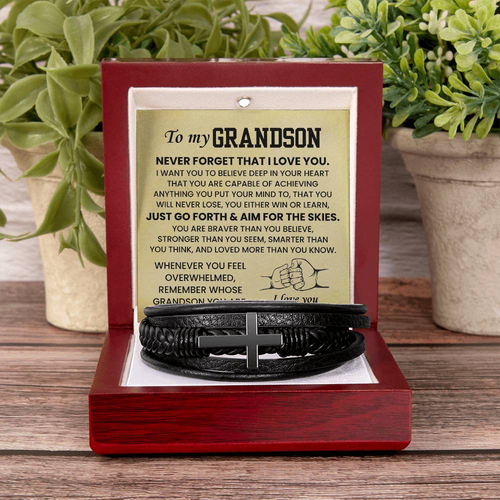Grandson Graduation, Birthday Gift – Men's Cross Bracelet