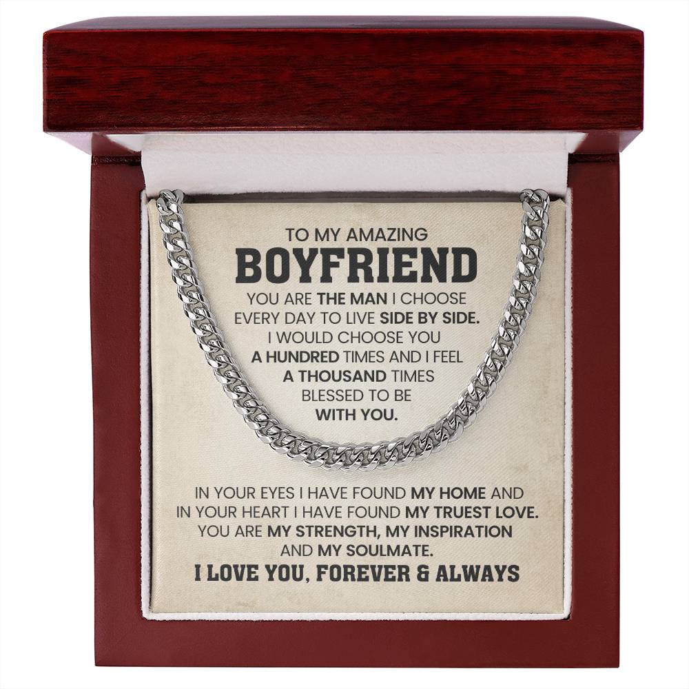 To My Amazing Boyfriend - I Love You, Forever & Always - Cuban Link Chain Gift for Him