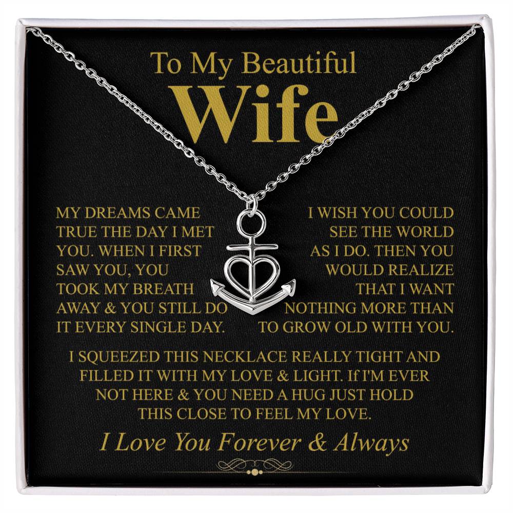 To My Beautiful Wife Necklace - Loving Husband Gift for Christmas, Valentine’s Day & Birthday Celebrations - Anchor Pendant Necklace