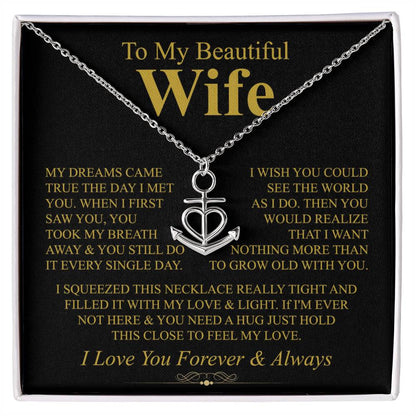 To My Beautiful Wife Necklace - Loving Husband Gift for Christmas, Valentine’s Day & Birthday Celebrations - Anchor Pendant Necklace