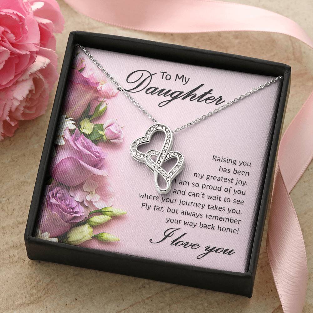To My Daughter Necklace – Daughter Birthday & Graduation Jewelry Surprise – Heart-to-heart Pendant Necklace