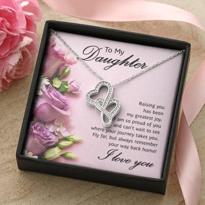 To My Daughter Necklace – Daughter Birthday & Graduation Jewelry Surprise – Heart-to-heart Pendant Necklace