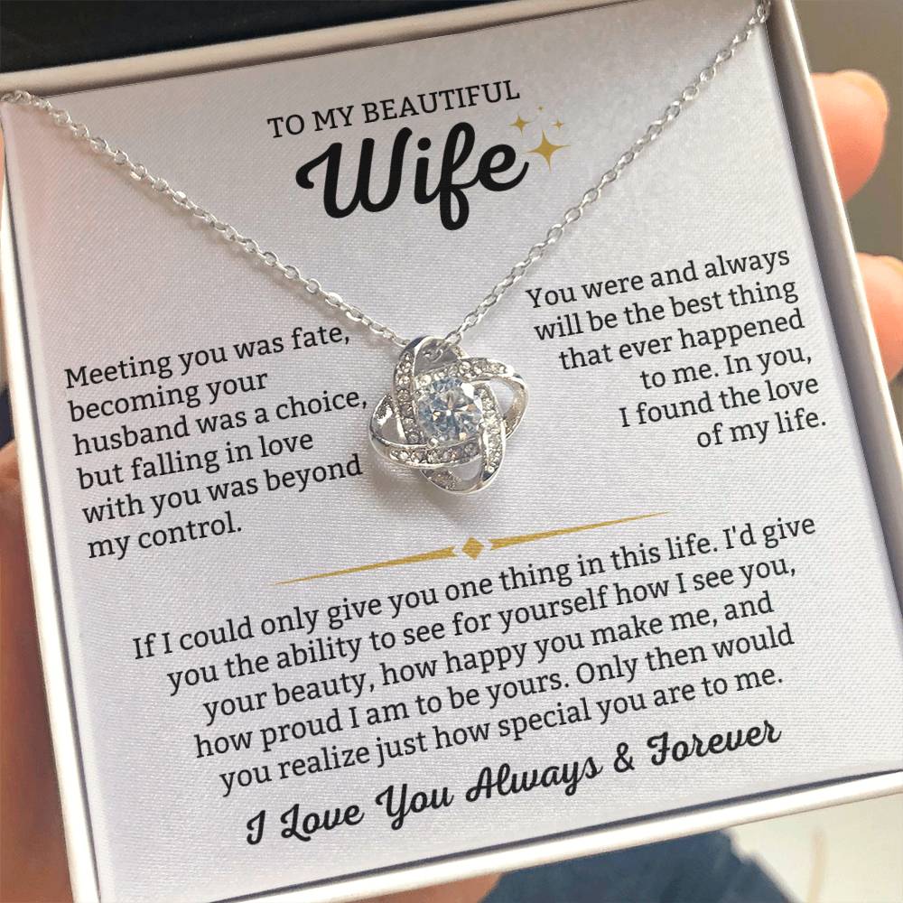To My Beautiful Wife Necklace - Romantic Anniversary & Valentine’s Day Jewelry Gift from Husband to Wife - Love Knot Necklace