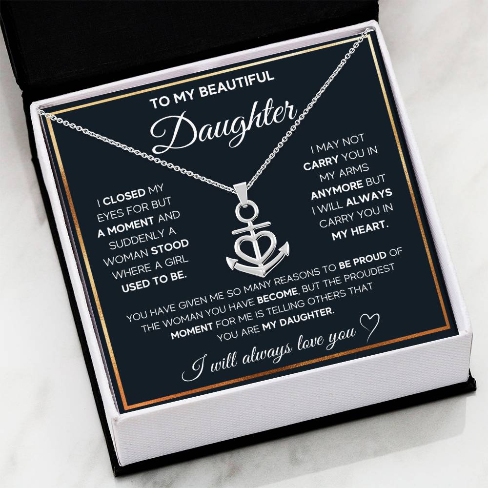 To My Daughter Necklace – Daughter Necklace for Graduation & Birthday Events – Anchor Pendant Necklace