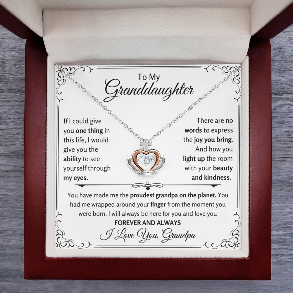 To My Granddaughter Necklace – Birthday & Graduation Gift from Grandpa – Crown Pendant Necklace