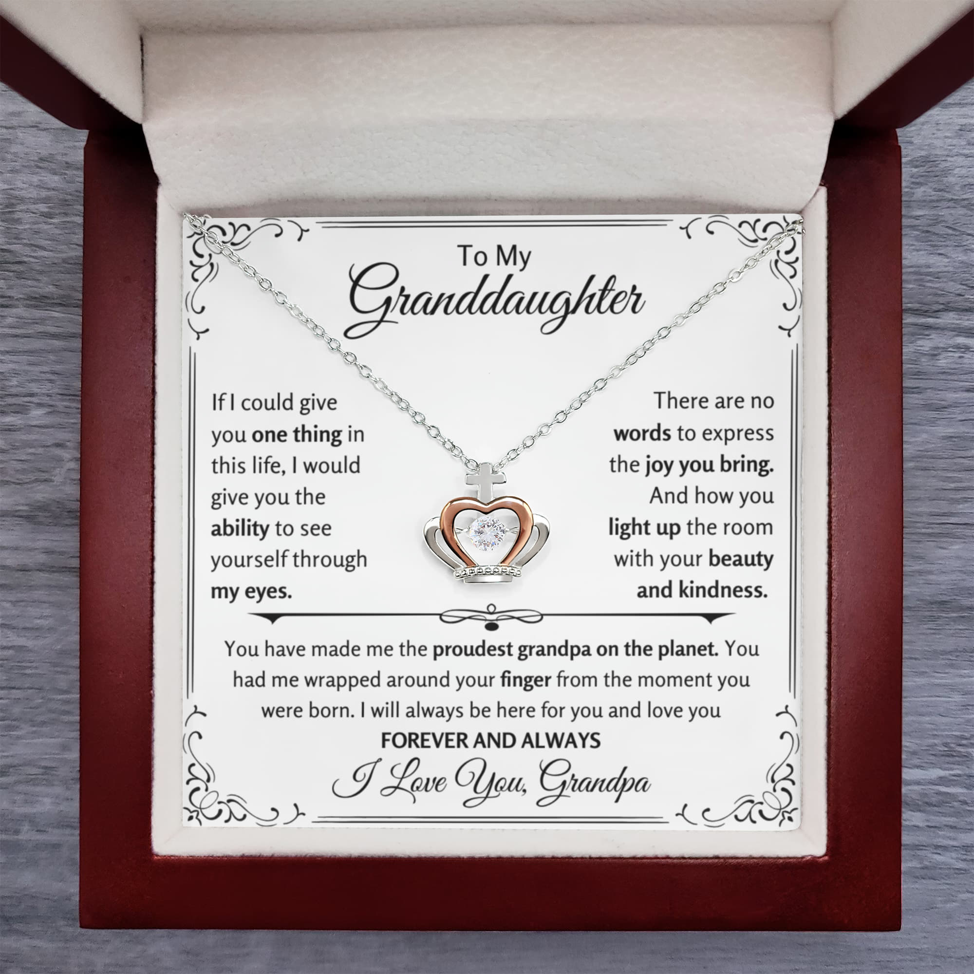 To My Granddaughter Necklace – Birthday & Graduation Gift from Grandpa – Crown Pendant Necklace