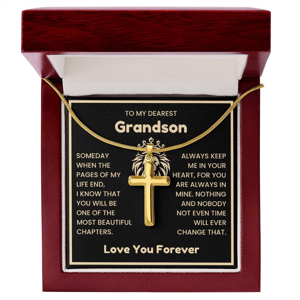To My Dearest Grandson Necklace - Gift for Grandson - Always keep me in your heart - Artisan Cross Necklace