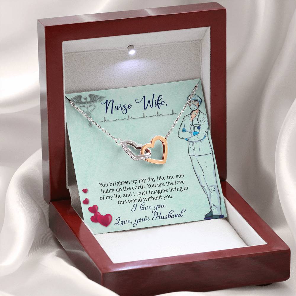 To My Nurse Wife Necklace - Sweet Romantic Jewelry for Wife - Interlocking Hearts Necklace