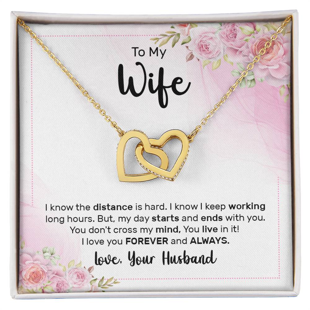 To My Beautiful Wife Necklace - Touching Romantic Gift for Wife from Husband for Christmas, Anniversary & Valentine’s Day - Interlocking Hearts Necklace
