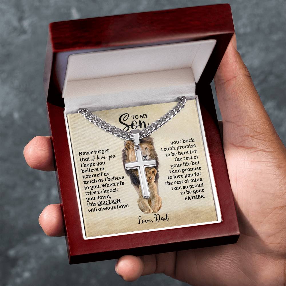 To My Son - Gift for Son from Dad - I am so proud to be your father - Artisan Cross with Cuban Link Chain