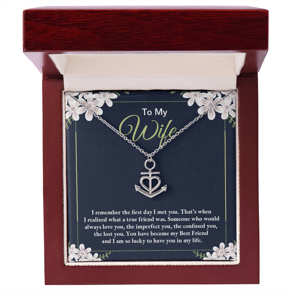 To My Wife Necklace - Romantic Anniversary & Valentine’s Day Jewelry Gift from Husband to Wife - Anchor Pendant Necklace