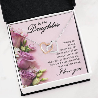 To My Daughter Necklace – Daughter Necklace for Graduation & Birthday Events – Interlocking Hearts Necklace
