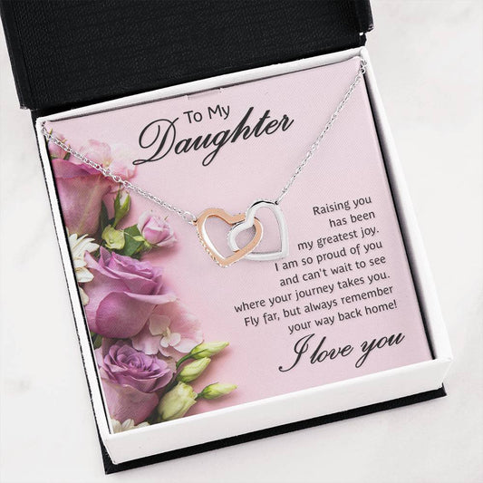 To My Daughter Necklace – Daughter Necklace for Graduation & Birthday Events – Interlocking Hearts Necklace