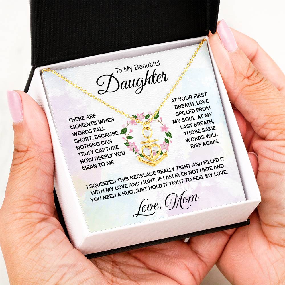 To My Daughter Necklace – Daughter Christmas Graduation Jewelry Gift from Mother – Anchor Pendant Necklace