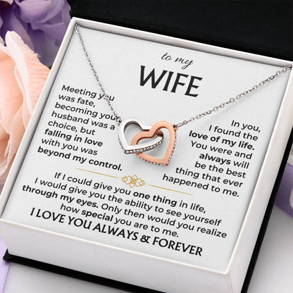 To My Beautiful Wife Necklace - Romantic Gift For Wives - Perfect For Anniversaries, Birthdays Or Special Occasions - Gifts For Her - Interlocking Hearts Necklace