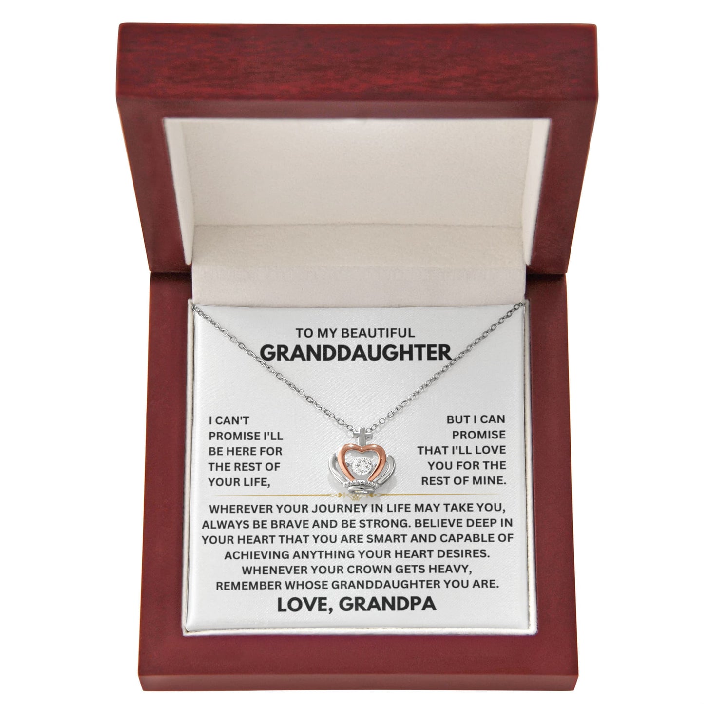 To My Granddaughter Necklace – Holiday Gift for Granddaughter Graduation from Grandpa – Crown Pendant Necklace