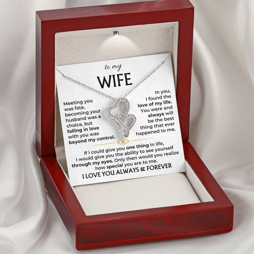 To My Wife Necklace - Romantic Everyday Jewelry Gift from Husband for Birthday, Valentine’s Day & Just Because - Heart-to-heart Pendant Necklace