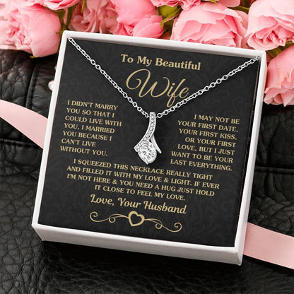To My Beautiful Wife Necklace - Emotional Love Jewelry Gift from Husband for Valentine’s Day & Birthday Happiness - Alluring Beauty Necklace