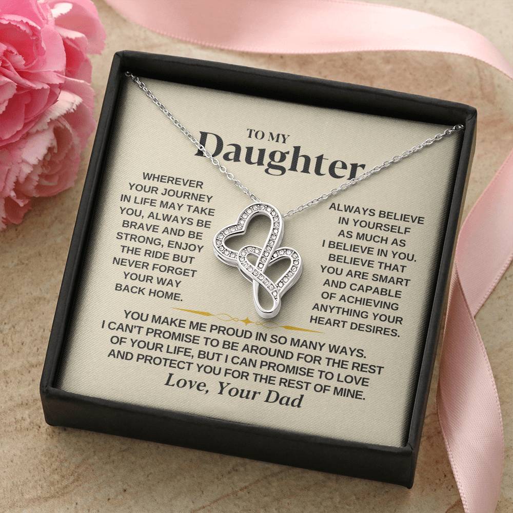To My Daughter Necklace - You make me proud in so many ways - Daughter Present from Dad - Heart-to-heart Pendant Necklace
