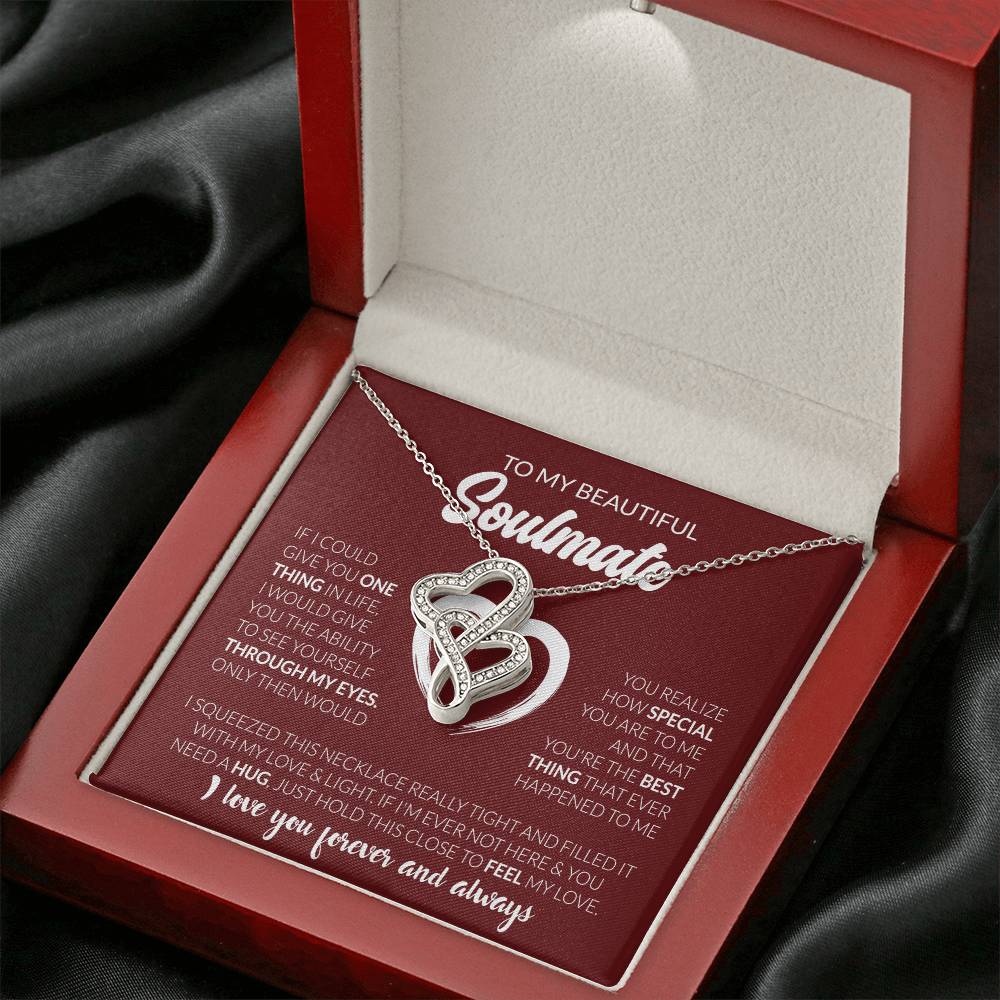To My Beautiful Soulmate Necklace - Soulmate Jewelry Gift for Her for Birthday & Valentine’s Day - Heart-to-heart Pendant Necklace