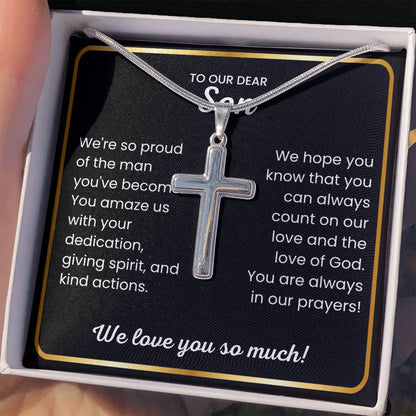 To Our Dear Son - We love you so much - Gift for Son from Mom and Dad - Artisan Cross Necklace