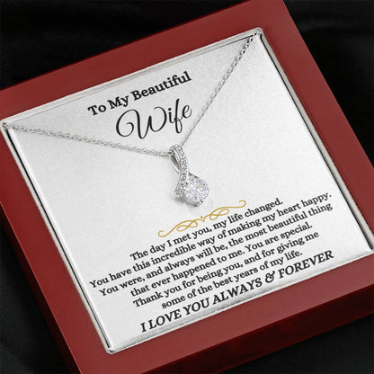 To My Beautiful Wife Necklace - Romantic Everyday Jewelry Gift from Husband for Birthday, Valentine’s Day & Just Because - Alluring Beauty Necklace
