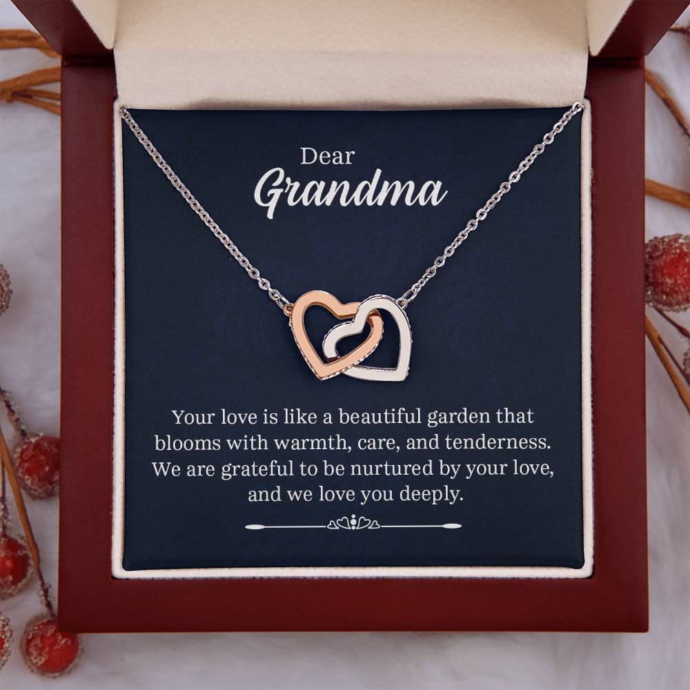 Dear Grandma - Your love is like a beautiful garden - Grandma Gift - Interlocking Hearts Necklace
