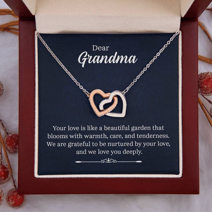 Dear Grandma - Your love is like a beautiful garden - Grandma Gift - Interlocking Hearts Necklace