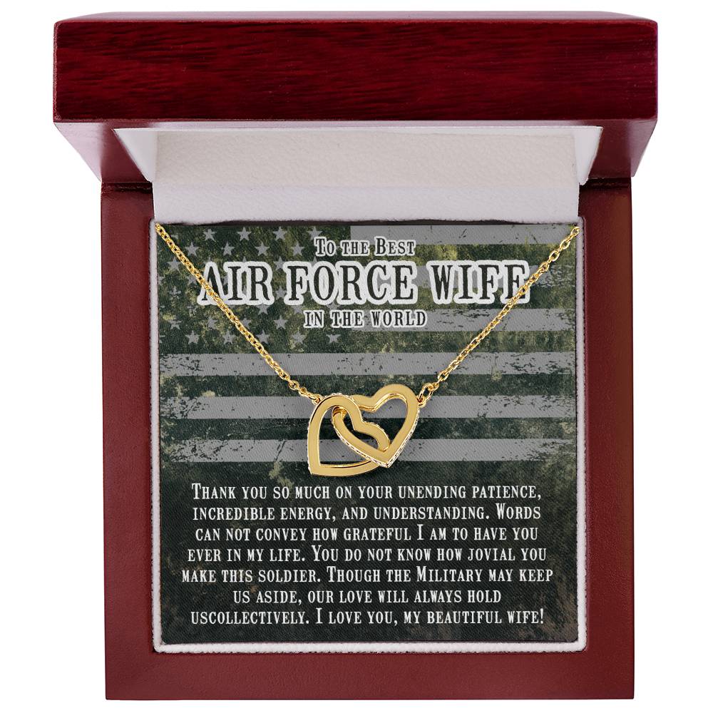 To My Air Force Wife Necklace - Jewelry Gift for Anniversary from Husband - Interlocking Hearts Necklace