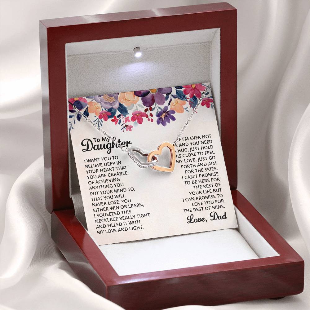 To My Daughter Necklace - Sweetest Daughter Gift from Dad for Birthday Joy & Proud Dad Love - Interlocking Hearts Necklace