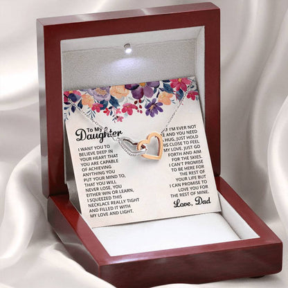 To My Daughter Necklace - Sweetest Daughter Gift from Dad for Birthday Joy & Proud Dad Love - Interlocking Hearts Necklace
